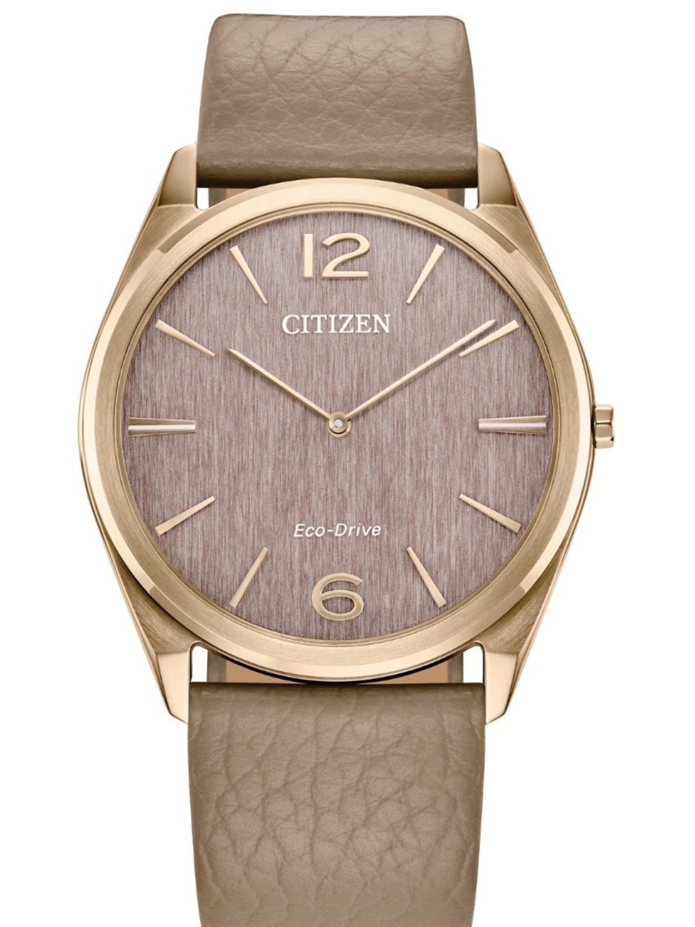 Citizen Men's Taupe Dial thinnest Watch with Gold-Tone eco drive leather watch